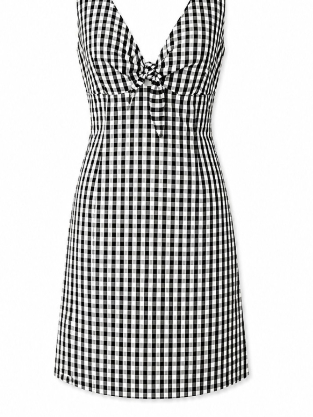 Milly Black & White Gingham Knot-Front Slip Dress